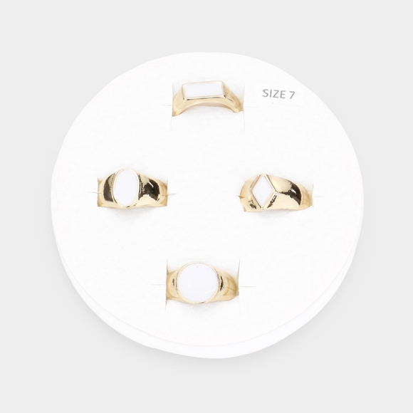 iFashionBox Jewelry - White and Gold Size 7 Ring Geometric Fashion Statement Jewelry Finger Set Cute